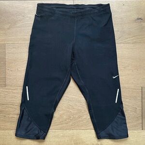 Nike Womens S Black Dri Fit Reflective Drawstring Capri/Knee Leggings